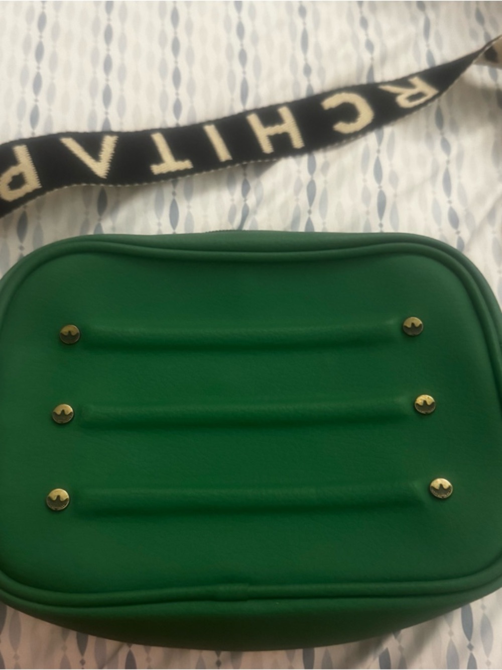 Green Crossbody Bag with Branded Strap